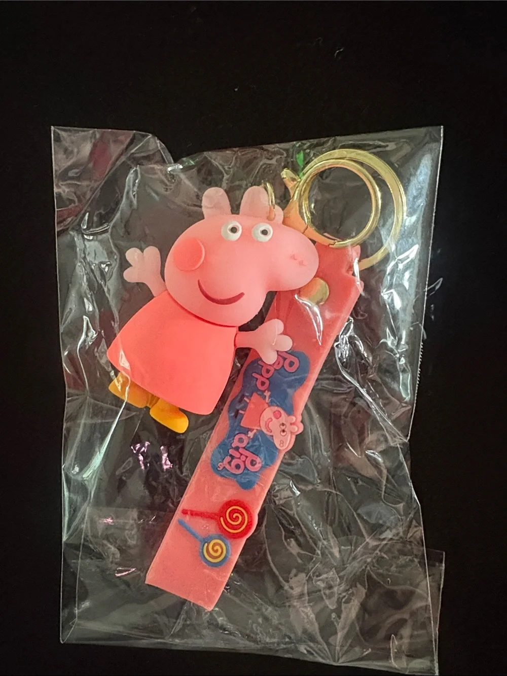 Peppa Pig Pink and Yellow Silicone Keychain Bag Charm with Pink Strap
